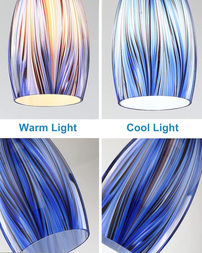 karyfine Oval Glass Lamp Shade Only Art Glass Lamp Covers Light Fixture Replacement for Kitchen Island Mini pendant Ceiling Lights Chandelier Hand Blown Glass Shade Replacement (Brown and Blue） - Image 4
